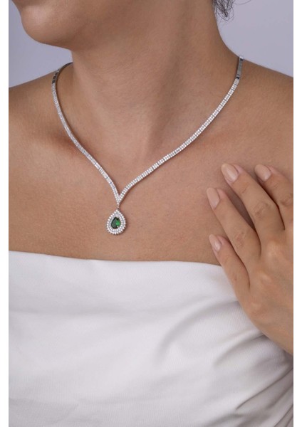 Hürrem Sultan Modeli Zümrüt Taşllı Damla Motifli 925 Ayar Gümüş Kolye fiyatları