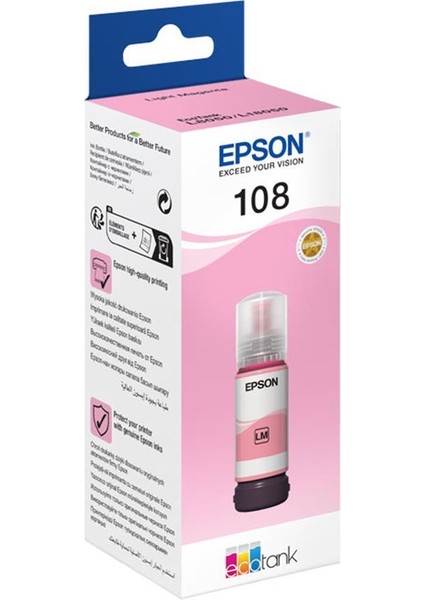 108 T09C6 Light Magenta Açık Kırmızı Şişe Mürekkep T09C64 L18050-L8050