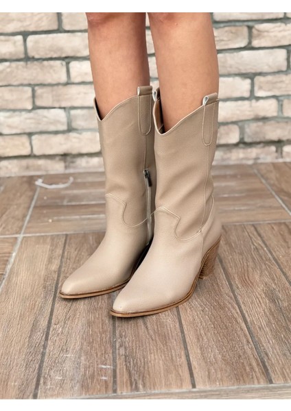 Alora Büyük Numara Uzun Kovboy Kadın Botu Suni Deri Western Stil