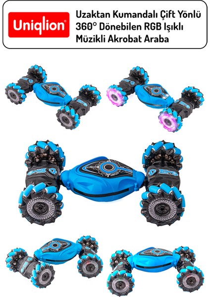 Uzaktan Kumandalı Çift Yönlü 360 Dönebilen Rgb Işıklı Akrobat Araba