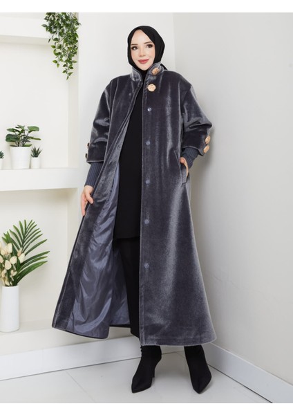 Hakim Yaka Kol Ribanalı Gizli Düğmeli Fok Kumaş Şık Kaban