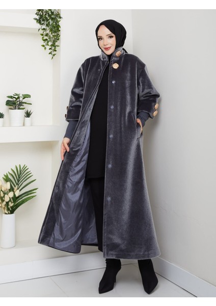 Hakim Yaka Kol Ribanalı Gizli Düğmeli Fok Kumaş Şık Kaban fiyatları