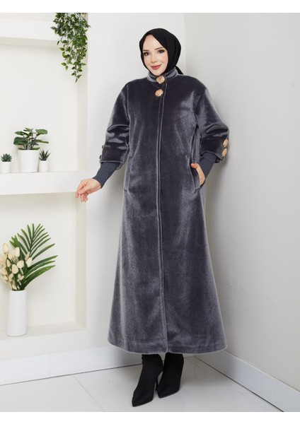 Hakim Yaka Kol Ribanalı Gizli Düğmeli Fok Kumaş Şık Kaban indirimleri