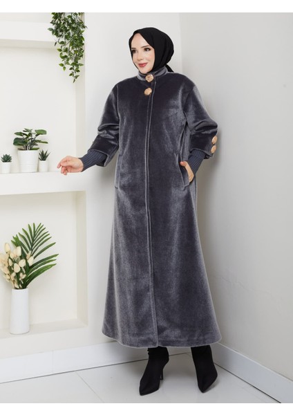 Hakim Yaka Kol Ribanalı Gizli Düğmeli Fok Kumaş Şık Kaban