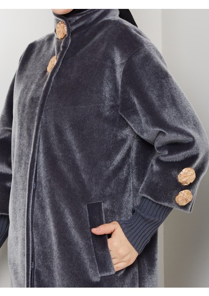 Hakim Yaka Kol Ribanalı Gizli Düğmeli Fok Kumaş Şık Kaban