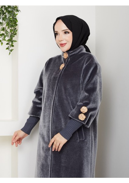 Hakim Yaka Kol Ribanalı Gizli Düğmeli Fok Kumaş Şık Kaban