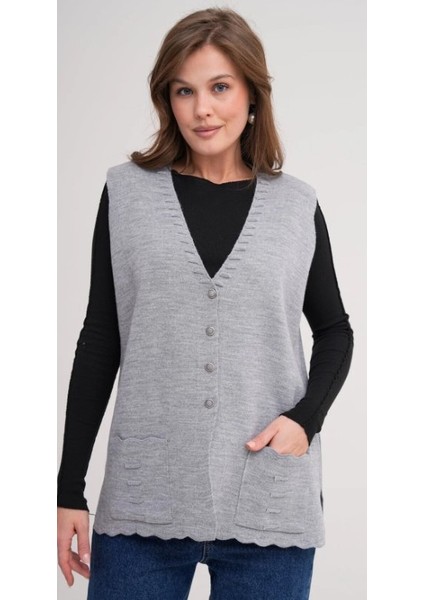 Kadın Anne Büyük Beden Triko Düz Model Yelek