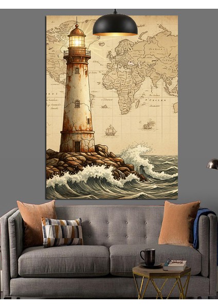 Eski Fener Kulesi Kıyı Manzarası Dekoratif Kanvas - Mdf Ahşap Tablo modelleri
