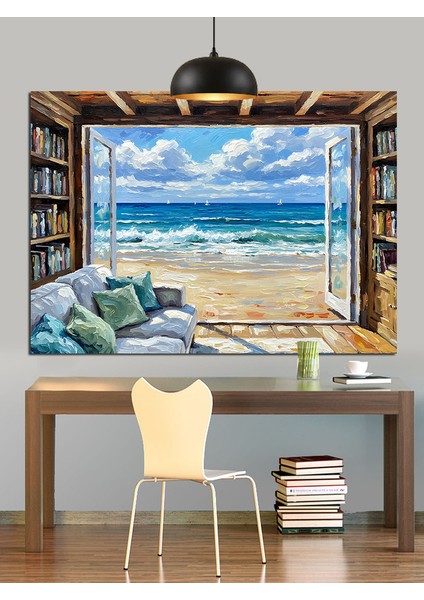 Deniz Manzaralı Açık Pencere Dekoratif Kanvas - Mdf Ahşap Tablo modelleri