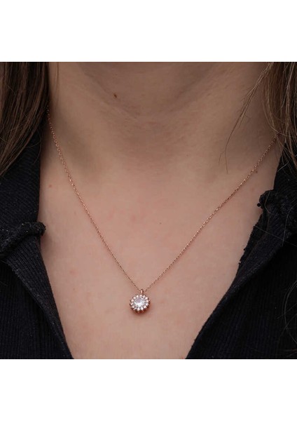 Gümüş Rose Minimal Yuvarlak Anturaj Kadın Kolye