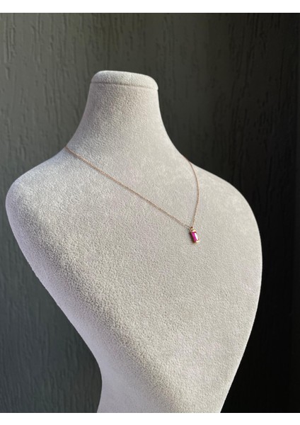 14 Ayar Rose Altın Mor Taşlı Sütun Kolye modelleri