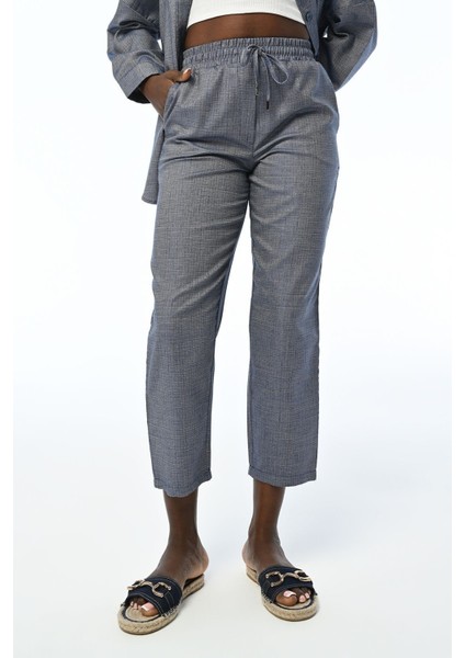 Kadın Beli Lastikli Rahat Kalıp Lacivert Pantolon