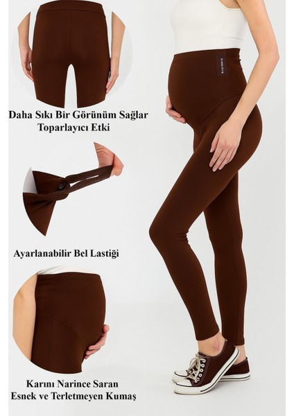 Ayarlanabilir Yüksek Bel Esnek Toparlayıcı ve Sıkılaştırıcı Hamile Tayt Kahverengi