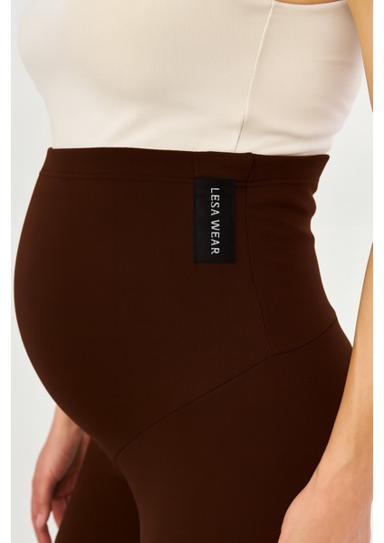 Ayarlanabilir Yüksek Bel Esnek Toparlayıcı ve Sıkılaştırıcı Hamile Tayt Kahverengi indirimleri