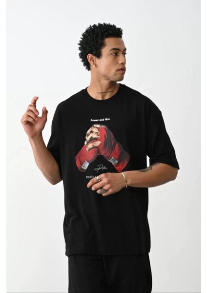 Unisex Baskılı Oversize T-Shirt - Siyah fiyatları