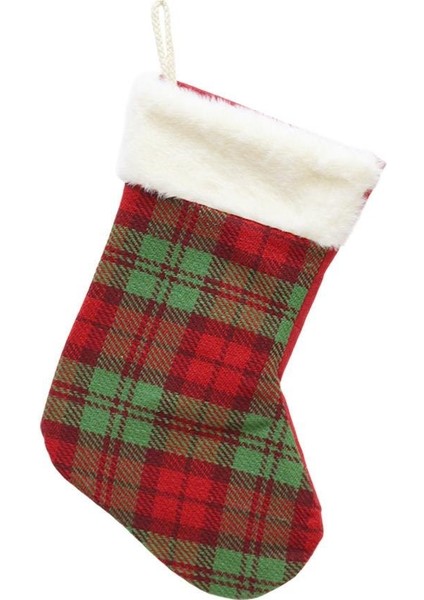Yılbaşı Çorabı Kırmızı Yeşil Ekose Şömine Dekoru Hediyelik Çorap 34 cm modelleri