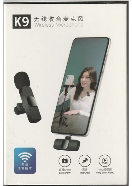 K9 iPhone Girişli Telefon Uyumlu Wireless Youtube Tiktok Yayın Kablosuz Yaka Mikrofonu