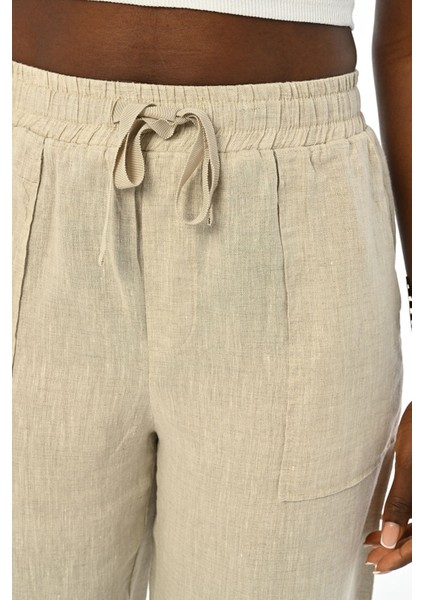 Kadın Rahat Kalıp Bol Paça Natur Pantolon modelleri