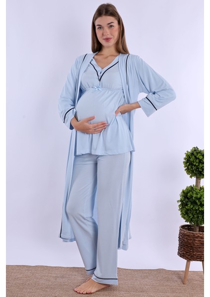 Mavi Sabahlıklı Hamile Lohusa Pijama Takımı fiyatları