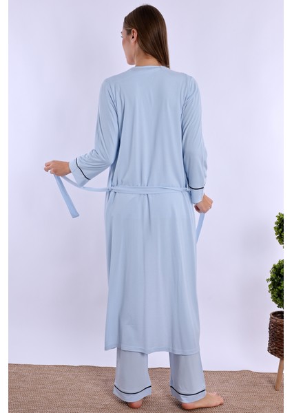 Mavi Sabahlıklı Hamile Lohusa Pijama Takımı modelleri
