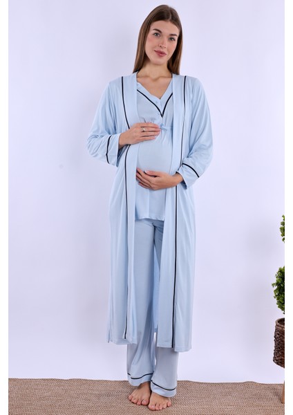 Mavi Sabahlıklı Hamile Lohusa Pijama Takımı indirimleri