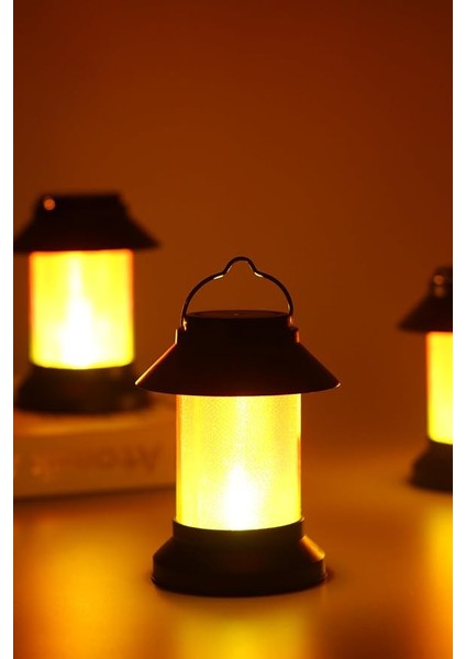 LED Mum Sokak Lambası Tip Kulplu Dumansız Pilli Alevli Dekoratif Yapay Mum Işıldak Siyah 1036-9