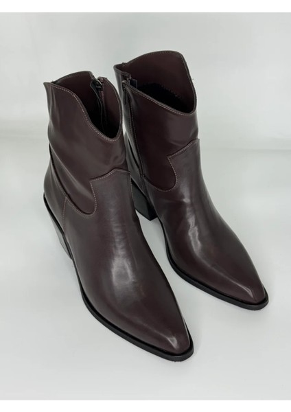 Luxe Kovboy Kadın Bot Siyah ve Kahverengi Büyük Numara Suni Deri Western Tarz