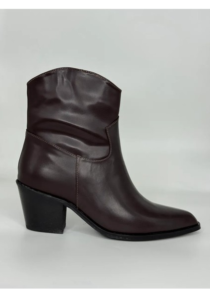 Luxe Kovboy Kadın Bot Siyah ve Kahverengi Büyük Numara Suni Deri Western Tarz