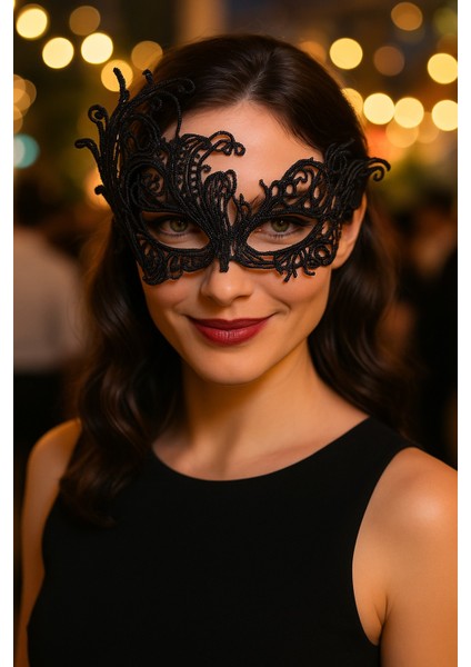 Siyah Dantelli Göz Maskesi Şık Parti Aksesuarı Maskeli Balolar Için Zarif Tasarım
