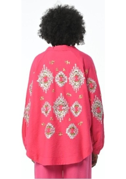 Kadın Sırtı ve Kolu Payetli Oversıze Kesim Kimono