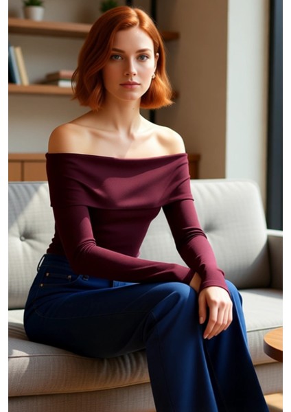 Kadın Carmen Yaka Fitted Viskon Ribana Bluz Düşük Kol Detaylı Casual Günlük Kullanım Için Gri Renk fiyatları