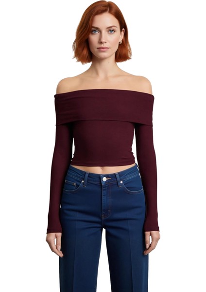 Kadın Carmen Yaka Fitted Viskon Ribana Bluz Düşük Kol Detaylı Casual Günlük Kullanım Için Gri Renk modelleri