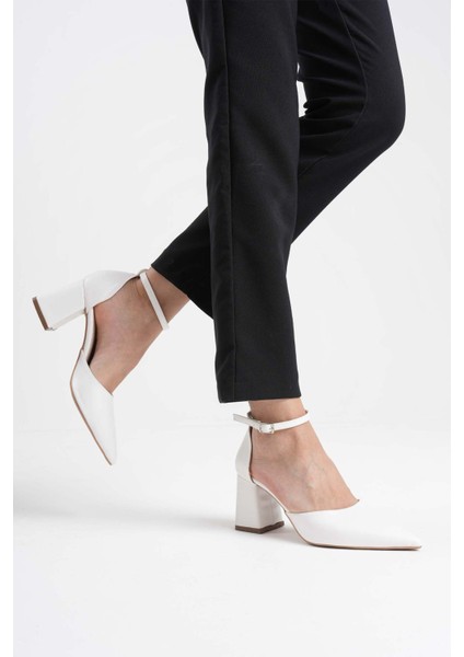 Modaserdem Doren Beyaz Cilt Kadın Topuklu Ayakkabı fırsatları