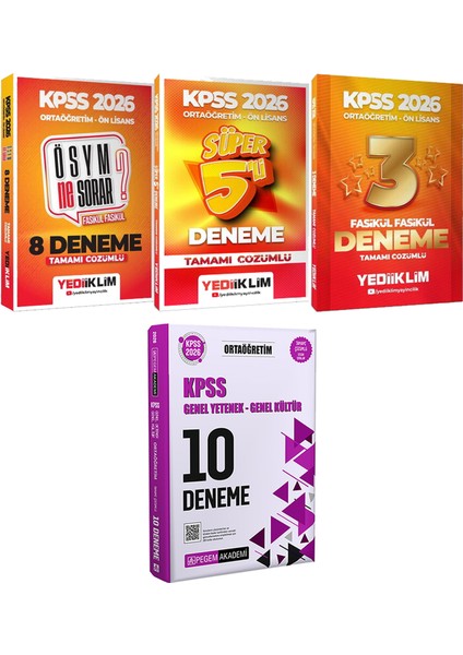 Ösym Ne Sorar? 8 Deneme Süper 5 Deneme ve 3 Deneme - 2026 Kpss Ortaöğretim Çözümlü 10 Deneme