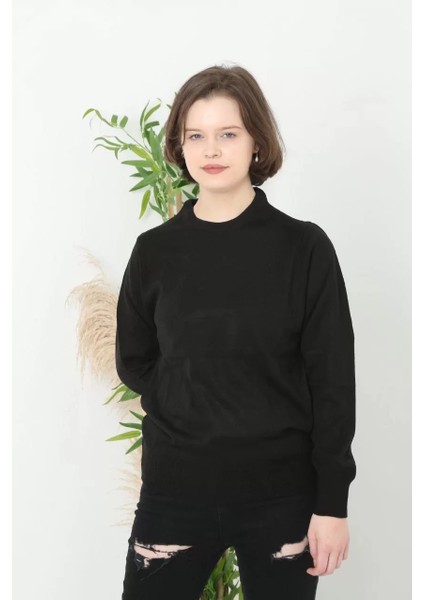 Unisex Uzun Kol Biskilet Yaka Dokuma Triko - Siyah modelleri