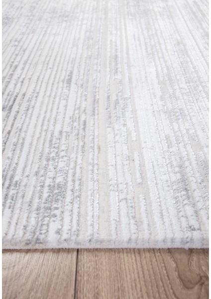 Gri Beyaz Polyester Halı Antibakteriyel Tozumaz Saçaklı Salon Oturma Çocuk Odası Yolluk Makine