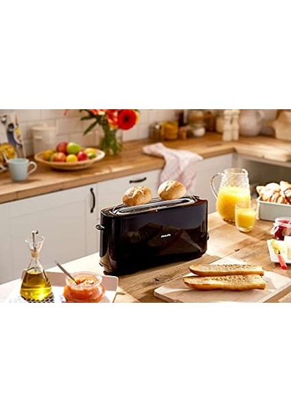 Daily Uzun Yuvalı Ekmek Kızartma Makinesi, Buz Çözme Modu, 8 Kızartma Ayarı, Uzun Yuvalı, Siyah, HD2590/90 modelleri