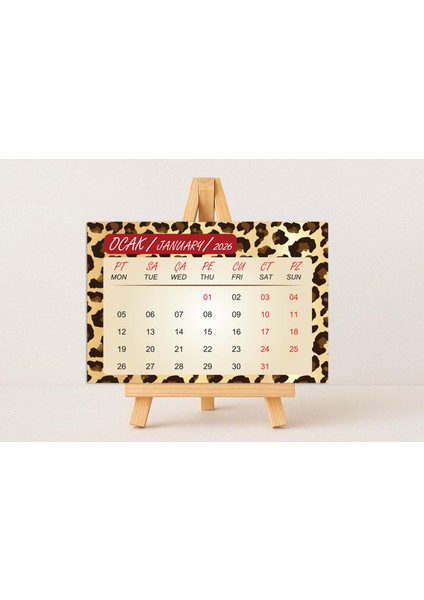 Leopar 10X15 cm Şövaleli Masa Takvimi 12 Sayfa