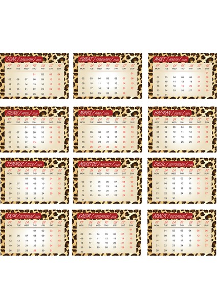 Leopar 10X15 cm Şövaleli Masa Takvimi 12 Sayfa modelleri