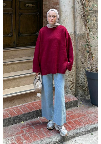 Geniş Kollu Kazak Bordo