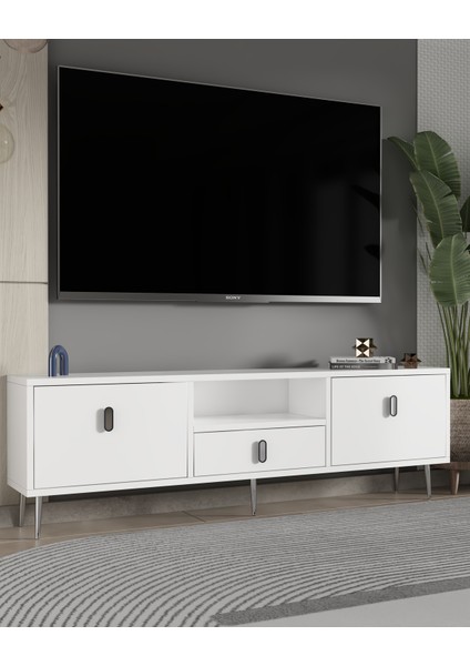 1323DROPDD-32 Tv Sehpası Beyaz-Gümüş