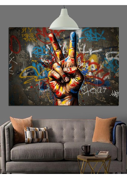 Barış Işareti El Boyama Dekoratif Kanvas - Mdf Ahşap Tablo