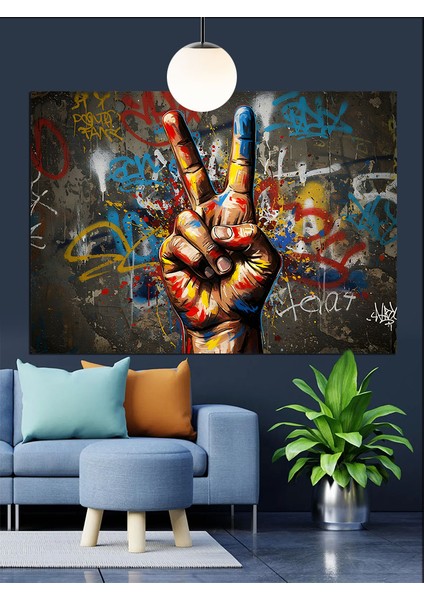 Barış Işareti El Boyama Dekoratif Kanvas - Mdf Ahşap Tablo modelleri