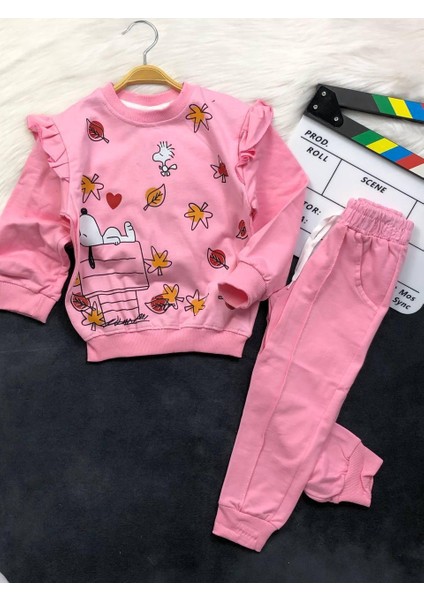 Snoopy Detaylı 2 Iplik Şardonsuz Kız Çocuk Takım