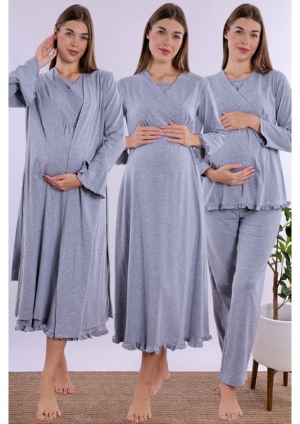 Gri Hamile Lohusa Set