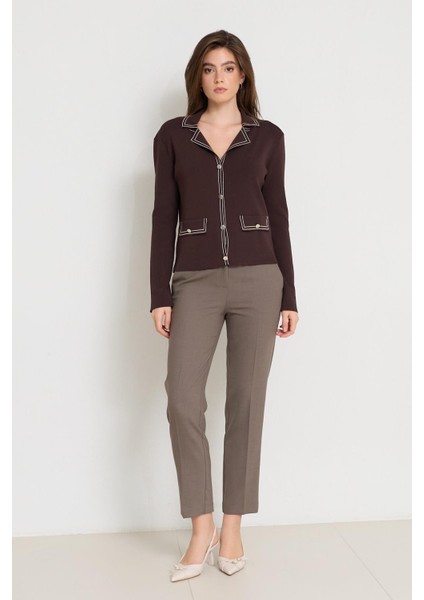 Acı-Kahve Ceket Yaka Cep ve Çizgi Detaylı Triko fiyatları