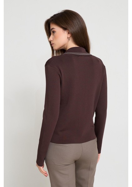 Acı-Kahve Ceket Yaka Cep ve Çizgi Detaylı Triko indirimleri