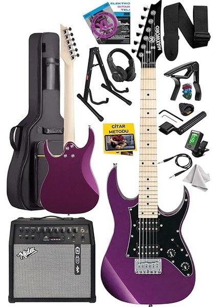 DE-150PU-50AMP Maple Klavye Hh Yüksek Kaliteli 50W Amfili Elektro Gitar Seti fiyatları