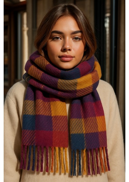 Kadın Yumuşak Dokulu Renk Bloklu Atkı