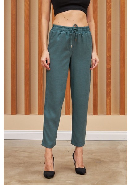 Kadın Beli Lastikli Kumaş Pantolon
